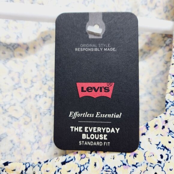 Levi's Floral Cropped Top Women's Size S Beige Square Neck Puff Sleeves - Picture 3 of 11